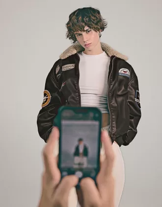 Chaqueta doble faz con parches Black