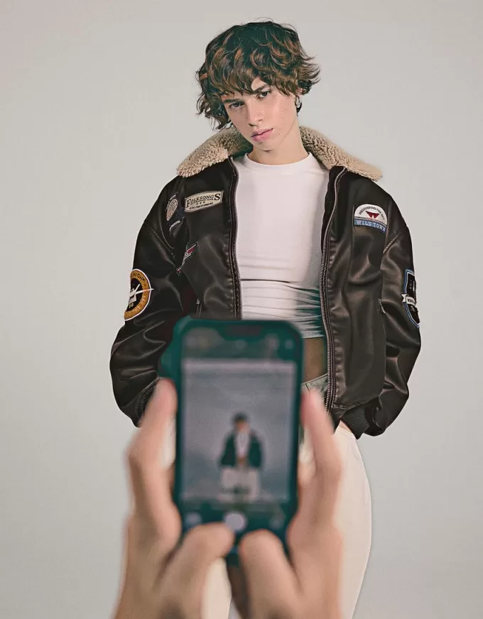 Chaqueta doble faz con parches Black