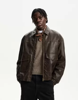 Chaqueta efecto piel Brown