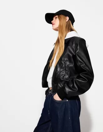 Chaqueta efecto piel canalé Black