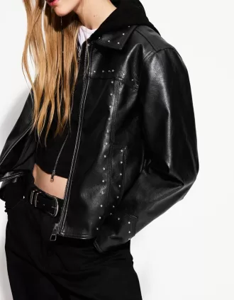 Chaqueta efecto piel con tachuelas Black
