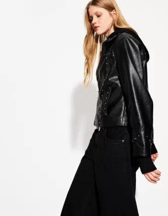 Chaqueta efecto piel con tachuelas Black
