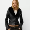 Chaqueta entallada efecto piel con cuello de material sudadera Black