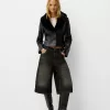Chaqueta entallada efecto piel con cuello de material sudadera Black