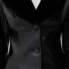 Chaqueta entallada efecto piel con cuello de material sudadera Black