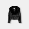 Chaqueta entallada efecto piel con cuello de material sudadera Black