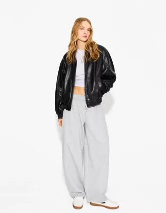 Chaqueta oversize de piel sintética Black