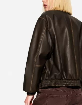 Chaqueta oversize de piel sintética Brown