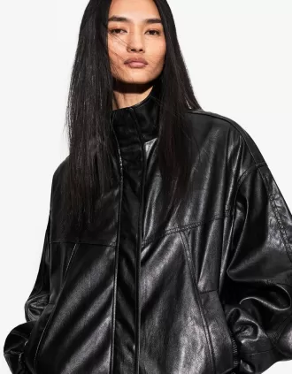 Chaqueta oversize de piel sintética Black