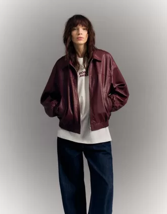 Chaqueta oversize de piel sintética Burgundy