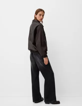 Chaqueta oversize de piel sintética Brown