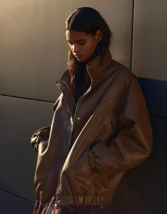 Chaqueta oversize de piel sintética Brown