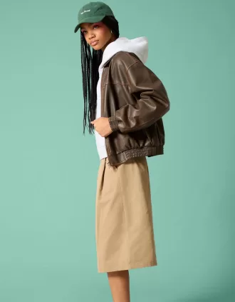 Chaqueta oversize de piel sintética Brown