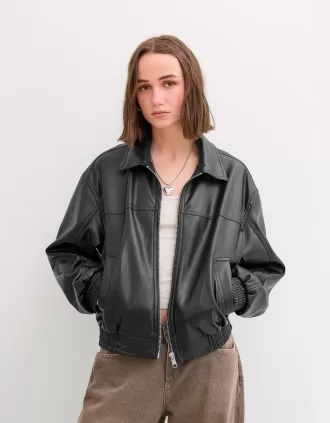 Chaqueta oversize de piel sintética Black