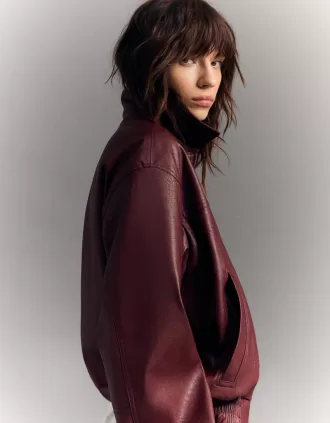 Chaqueta oversize de piel sintética Burgundy