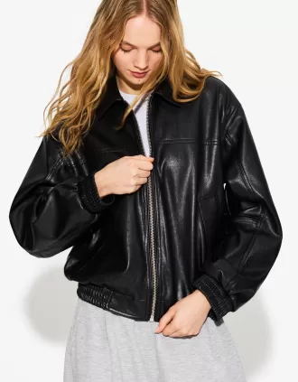 Chaqueta oversize de piel sintética Black