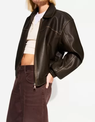 Chaqueta oversize de piel sintética Brown
