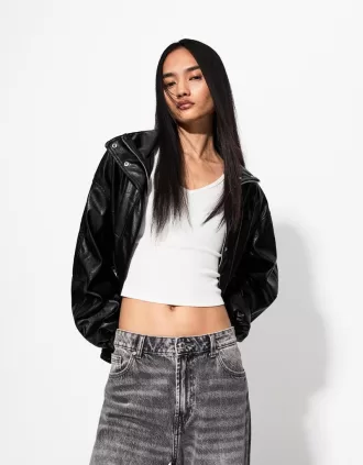 Chaqueta oversize de piel sintética Black