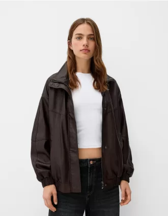Chaqueta oversize de piel sintética Brown