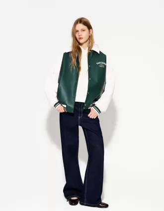 Chaqueta universitaria de piel sintética Green