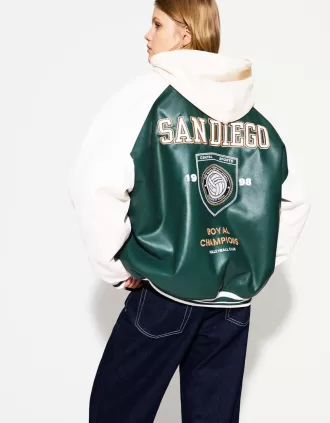 Chaqueta universitaria de piel sintética Green