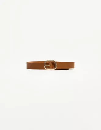 Cinturón fino de piel sintética Camel