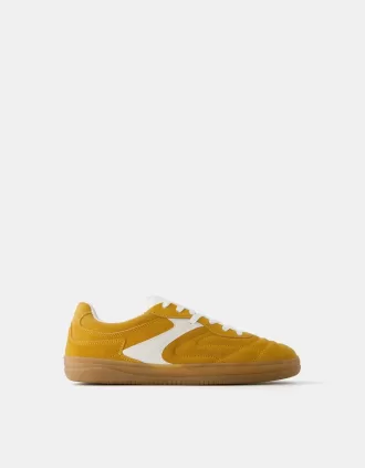 Deportivas retro piel serraje MUSTARD