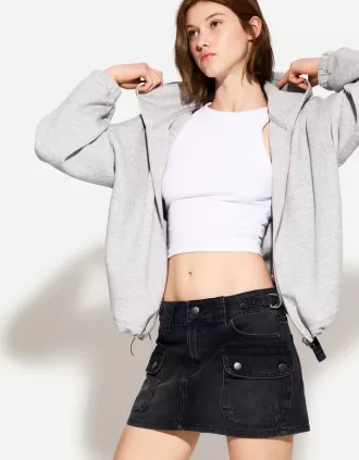 Falda cargo vaquera con tirantes Black