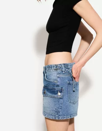 Falda cargo vaquera con tirantes Light blue