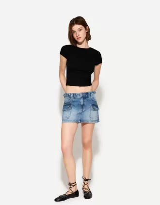 Falda cargo vaquera con tirantes Light blue