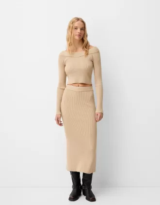 Falda midi con abertura Camel