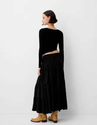 Falda midi con cintura elástica Black