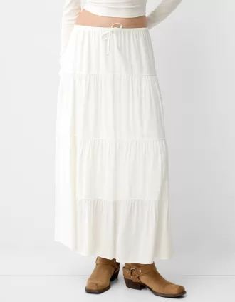Falda midi con cintura elástica White
