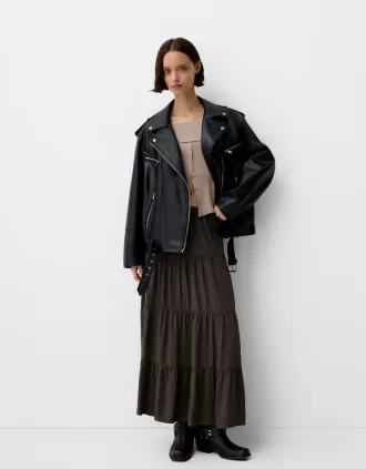 Falda midi con cintura elástica Brown