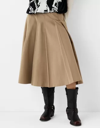 Falda midi con pliegues y bolsillos Mink
