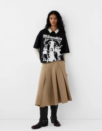 Falda midi con pliegues y bolsillos Mink