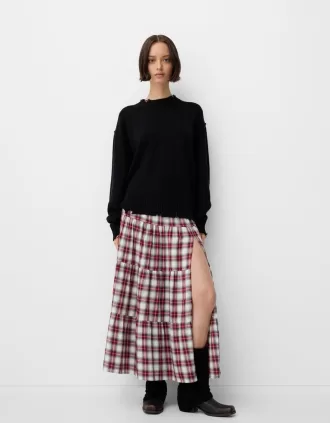 Falda midi de cuadros White