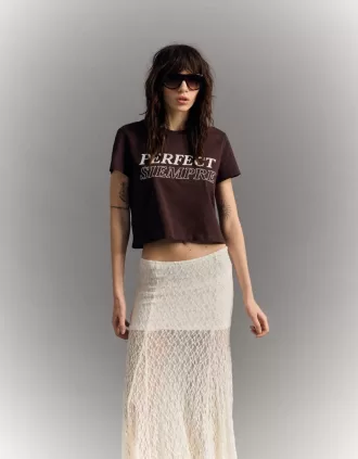 Falda midi de encaje Off white