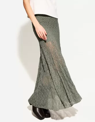 Falda midi de encaje Khaki