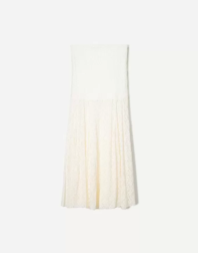 Falda midi de encaje Off white