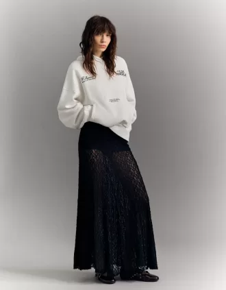Falda midi de encaje Black