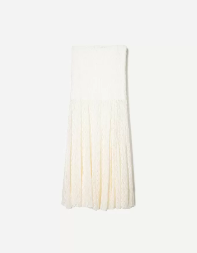 Falda midi de encaje Off white