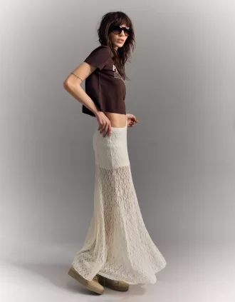Falda midi de encaje Off white