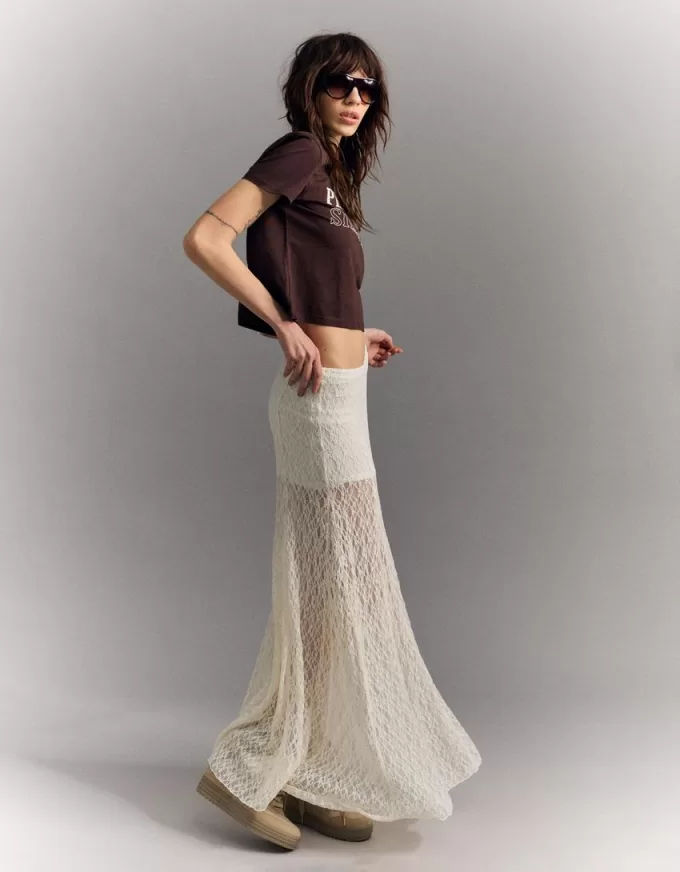Falda midi de encaje Off white