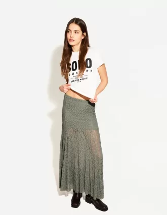 Falda midi de encaje Khaki