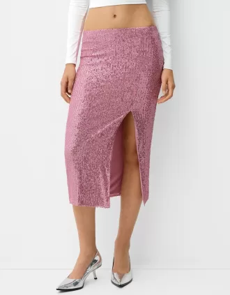 Falda midi de lentejuelas Pink