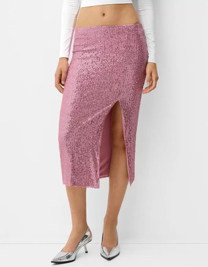 Falda midi de lentejuelas Pink
