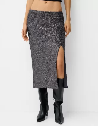 Falda midi de lentejuelas Grey