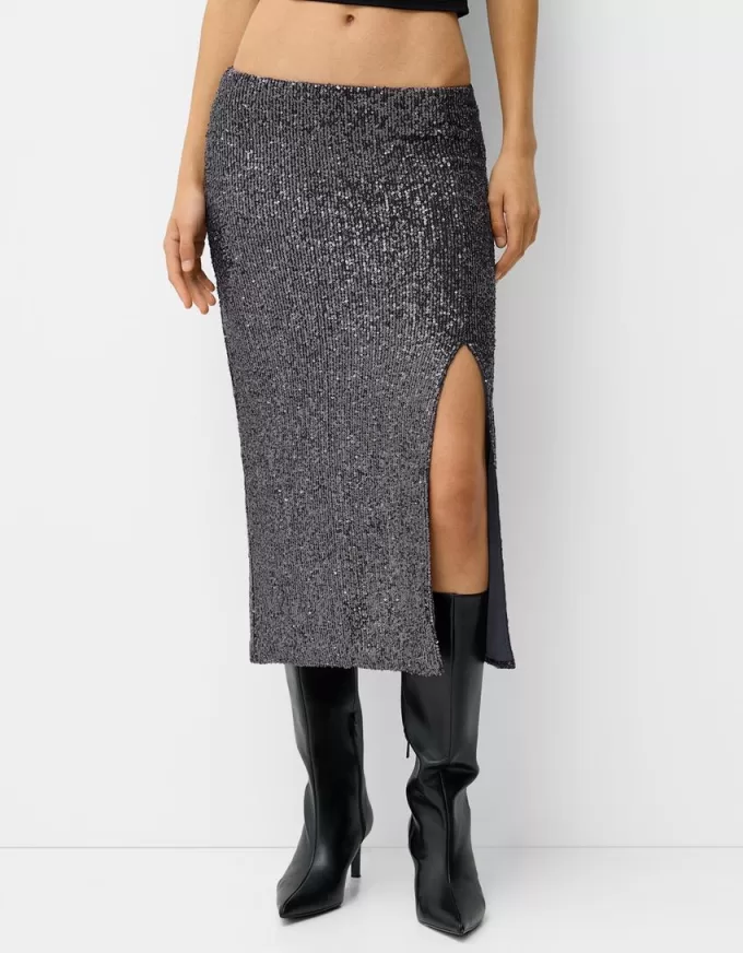 Falda midi de lentejuelas Grey