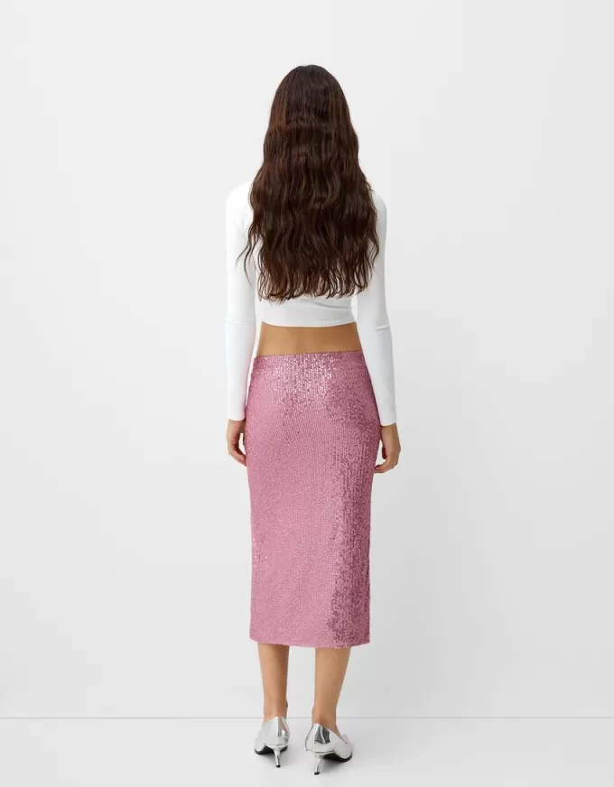 Falda midi de lentejuelas Pink